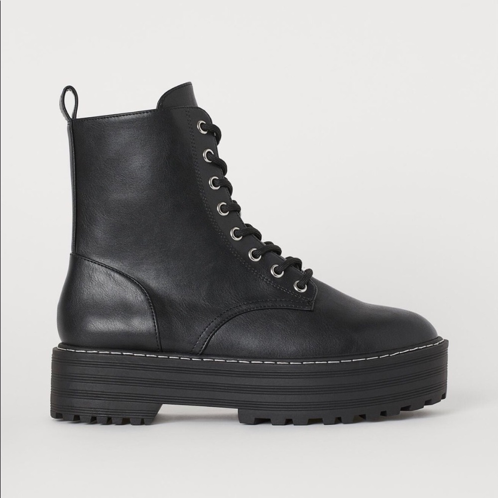 Divided H&M black leather platform boots